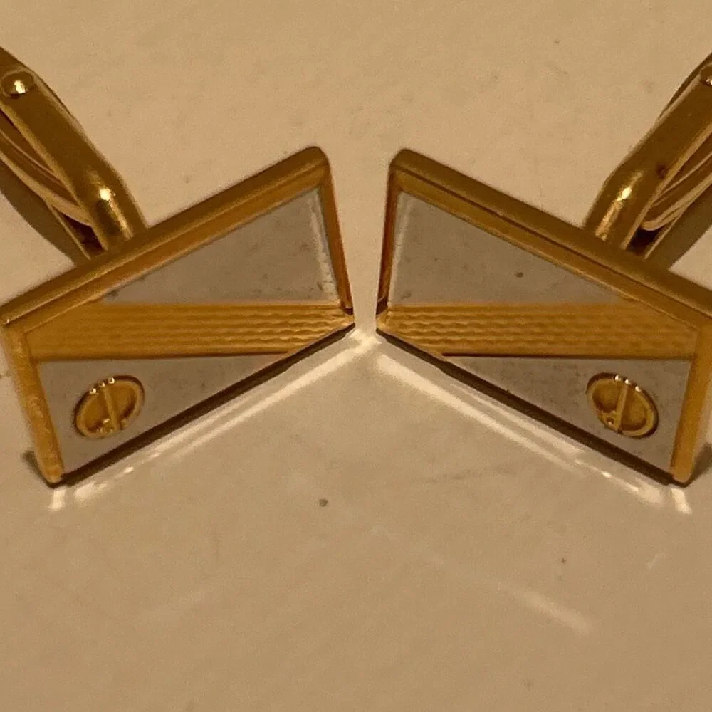 Dunhill Two Tone Rectangular Cuff Links Silver Gold Professional Sophisticated
